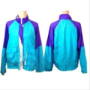 VTG 90s Teal Purple Color Block Nylon Zip Up Windbreaker Jacket Large
